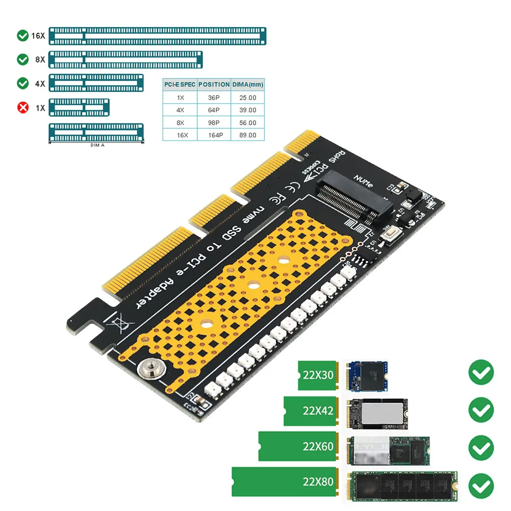 Адаптер SSD M2 NVME PCIE-M2, переходник M.2 NVME SSD-PCI Express X4 X8 X16