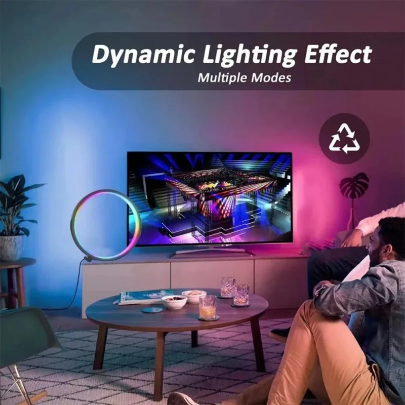 Smart WiFi RGB Music Rhythm Ambient Light LED Ring Night Light App Remote Desk Lamp Dimmable Indoor Decorative Light Holiday Gif
