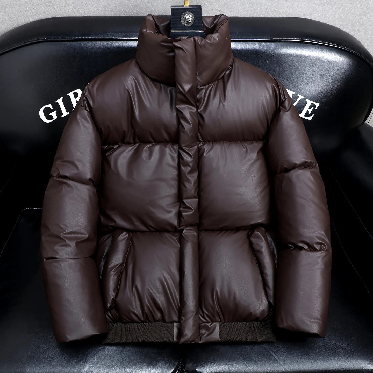 2025 Men Winter PU Leather Cotton Jacket Trendy Thicken Warm Coat Fluffy Parkas Vintage Tops Men's Clothing Stand Collar Jacket