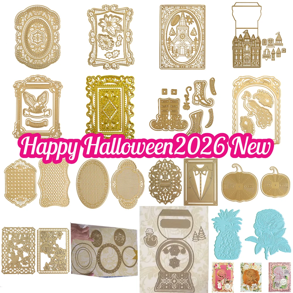 Happy Halloween Spooky Frame Rose Flowers Metal Cutting Die Hot Foil Scrapbook Embossed Paper Card Album Craft Template Cut Die