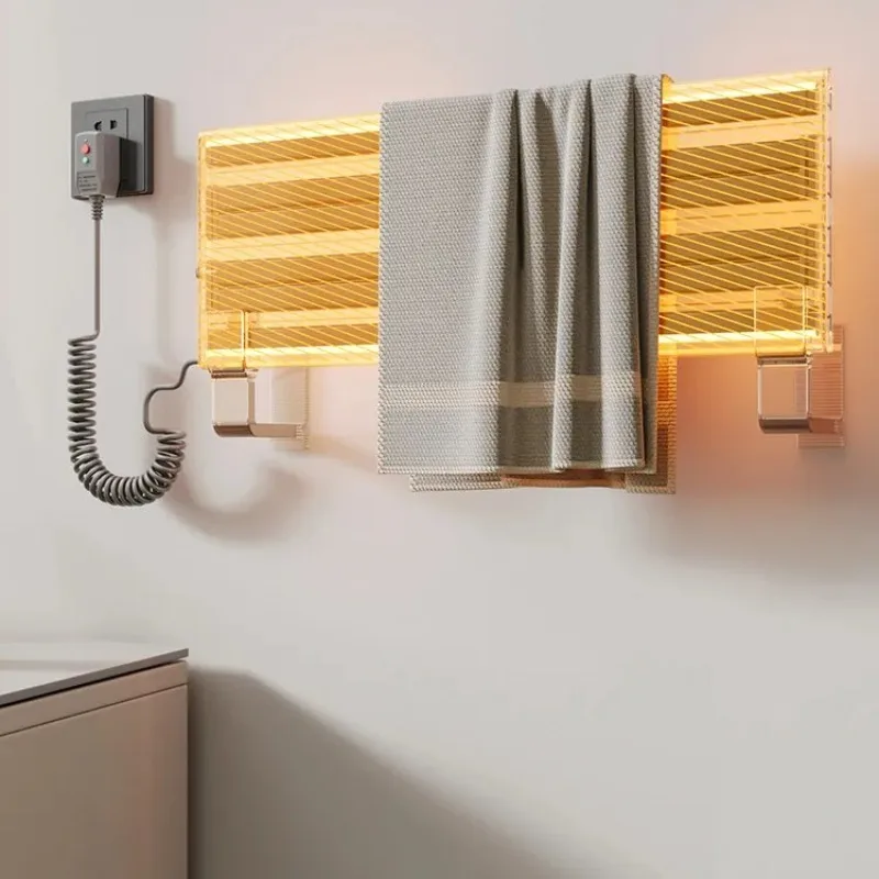 Heated Towel Rack No Drill Electric Towel Warmer for Bathroom Wall Mounted Towel Drying with Timer Quick Heating  Organizer