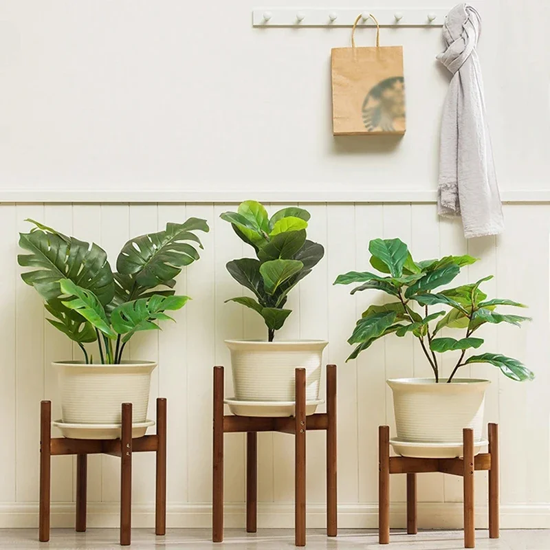 Plant Stand - Adjustable Indoor Plant Stand, Plant Holder, 33/40/50cm Height, Corner Plant Stand for Plant Pots, Bamboo Wood