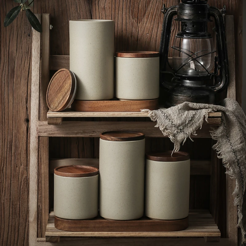 Japanese Ceramic Sealed Can Coffee Can Tea Can Household Food Can Kitchen Small Storage Can honey jar  food storage containers