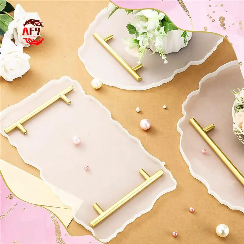 

AF90-1 набор форм для лотков из смолы, силиконовые формы для лотков, нерегулярные формы для литья эпоксидной смолы с золотыми ручками для поделок своими руками