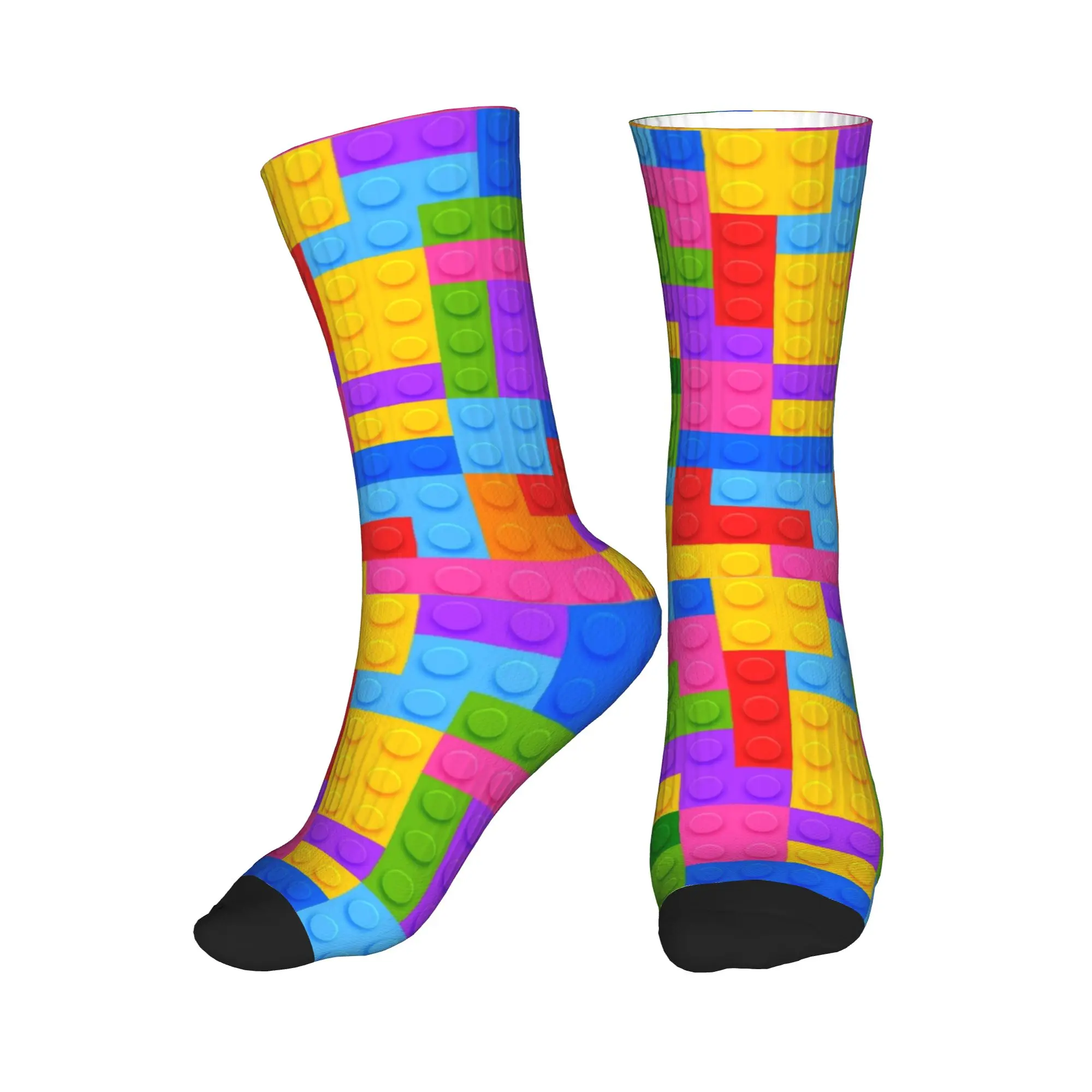 Unisex Men Socks Building Blocks Colorful Print  Stockings Anti Slip Warm Soft Socks Spring Fashion Graphic Climbing Socks