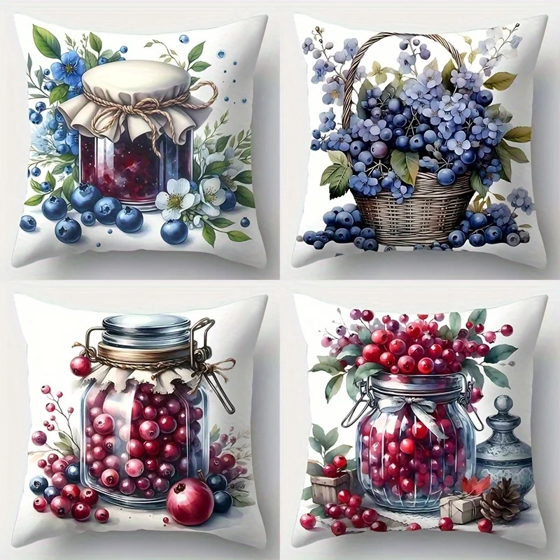 Blueberry and Cranberry Theme digital printing pillow cover Short plush Suitable living rooms bedrooms sofas throw cushion cover