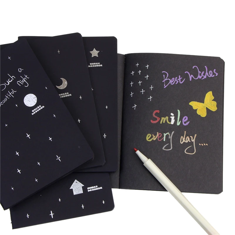 

4 Piece A6 Sketchbook Diary For Drawing Painting Graffiti Soft Cover Black Paper Sketch Book Notebook Office School Supplies