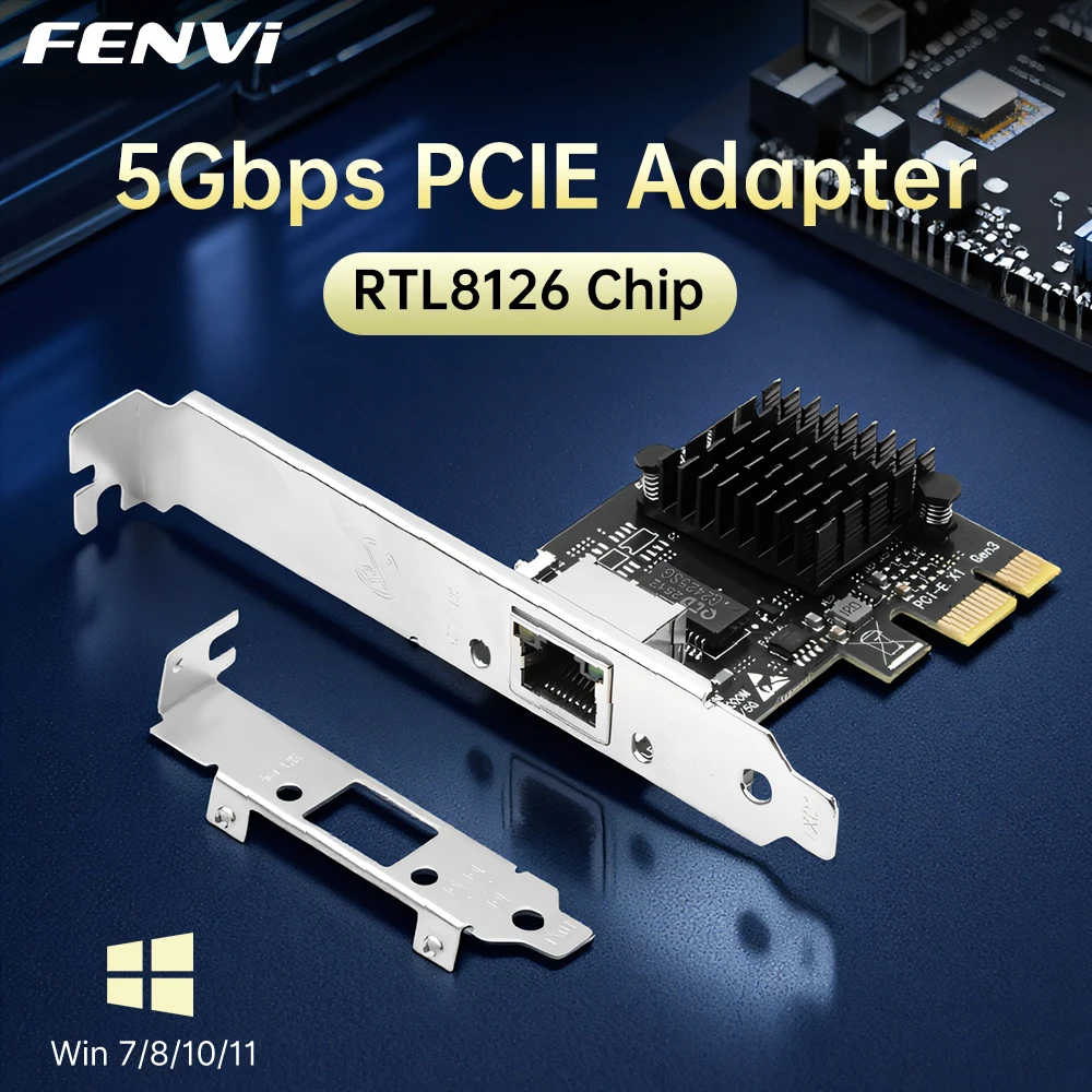 FENVI 5Gbps PCI-E To RJ45 Network Card RTL8126 100Mbps/1G/2.5G/5G Gigabit Ethernet PCIE Wlan Adapter 5000Mbps 5Gbps For PC Win10