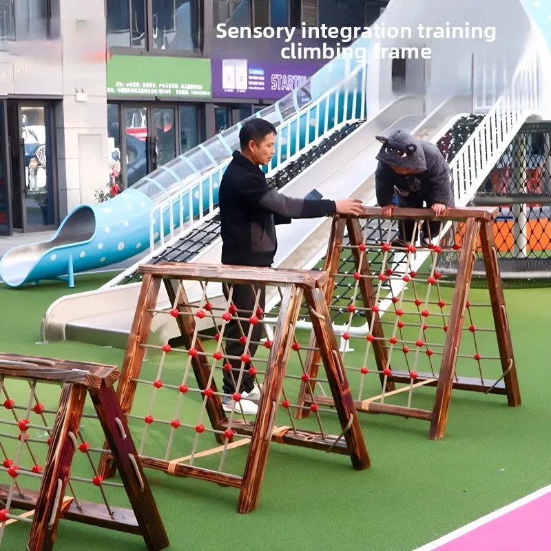 Kindergarten sensory integration training equipment Anji game climbing net outdoor carbonized climbing frame wooden ladder
