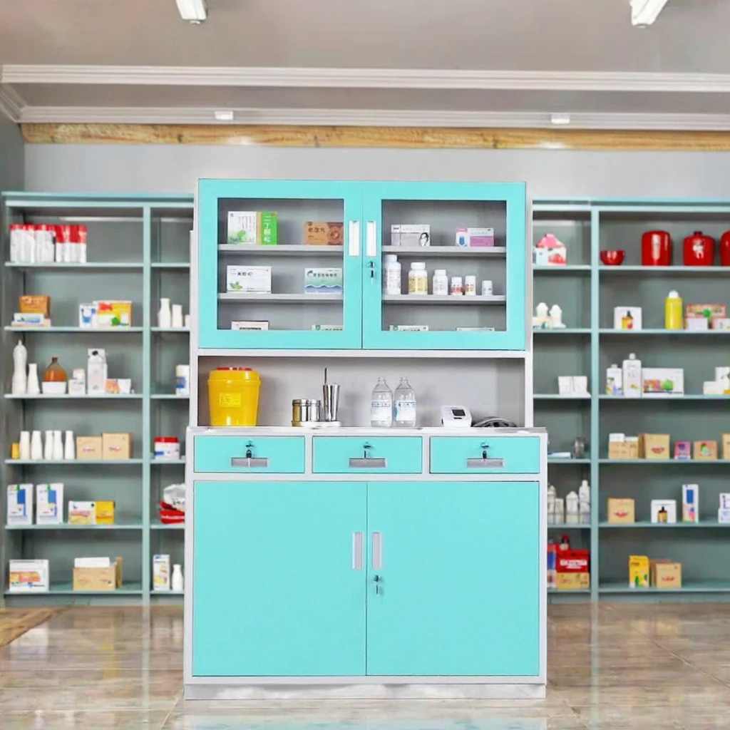 Large Storage Medicine Hospital Cabinet Simple Elegant & Colorful Modern Design Style for Hospital & Medical Room Made of Metal