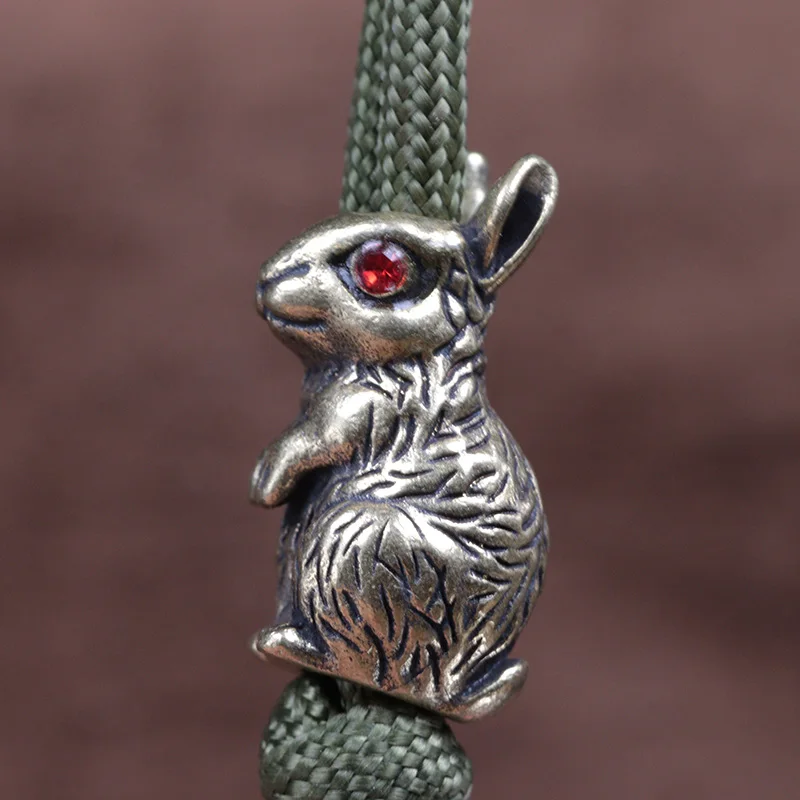 Cute Rabbit Brass Knife Beads EDC Outdoor DIY Paracord Woven Lanyard Pendant Men Bracelets Charms Jewelry Hangings Accessories