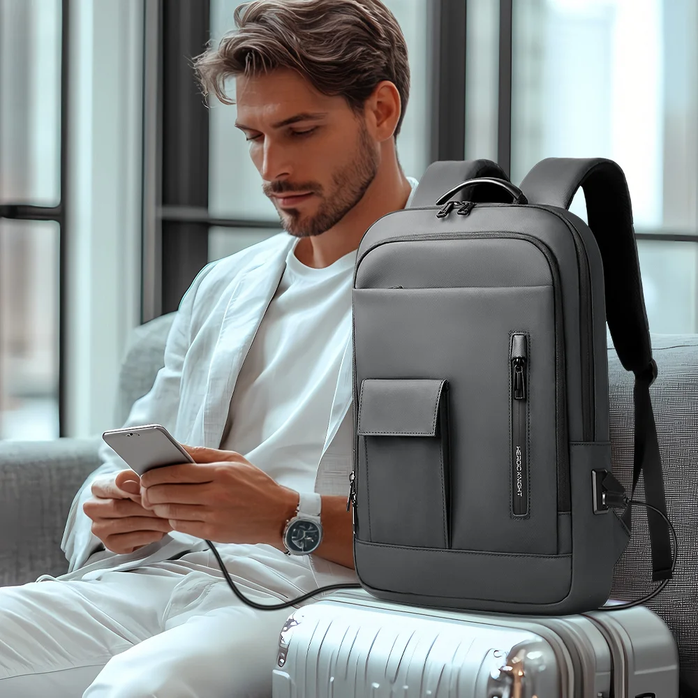 حقيبة ظهر للعمل خفيفة الوزن من HK للرجال مقاومة للماء مقاس 15.6 بوصة للكمبيوتر المحمول مع منفذ USB حقيبة كمبيوتر جامعية مضادة للسرقة للعمل