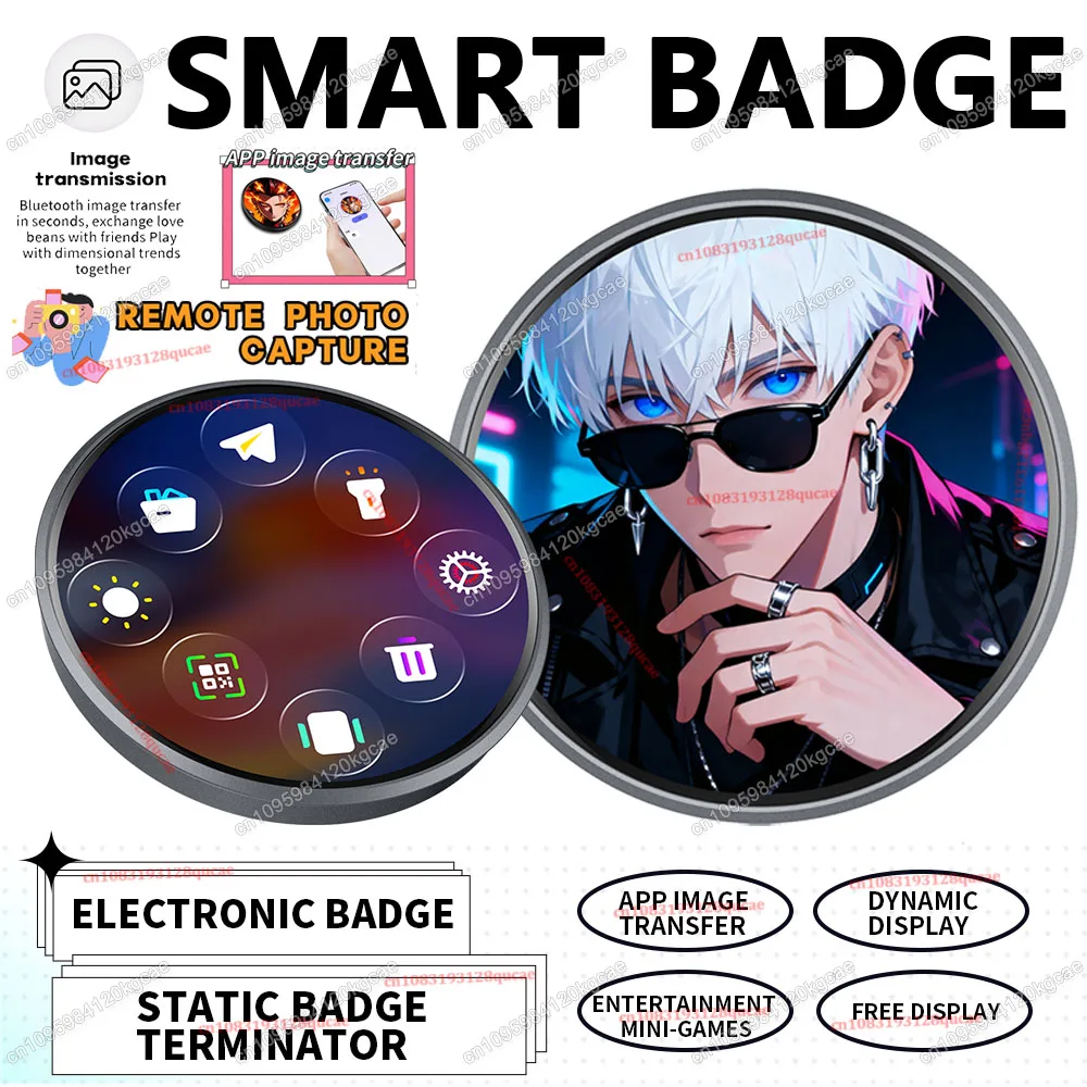 

Electronic Badge HD Display Screen Bluetooth GIF Video Playback Touch Screen LED Audible Video Play Dynamic Smart Badge Fans New