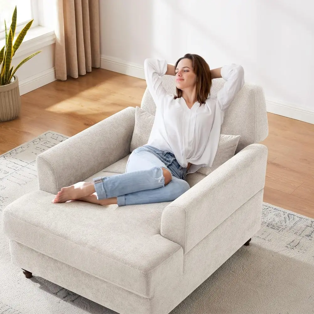 

Chaise Lounge Accent Chair Indoor with Adjustable Backrest, Oversized Armchair or Living Room & Bedroom, Upholstered -Century Re
