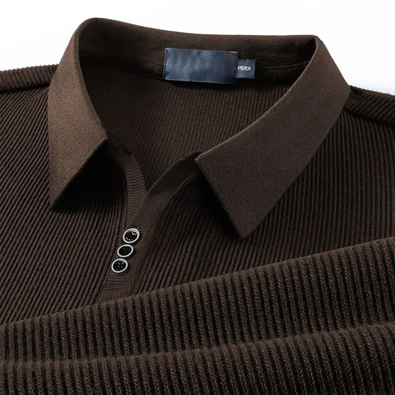 Spring Autumn New Business Casual Buttons Solid Color Long Sleeve Blouse Men\'s Clothing Temperament Turn-down Collar Polo Shirts