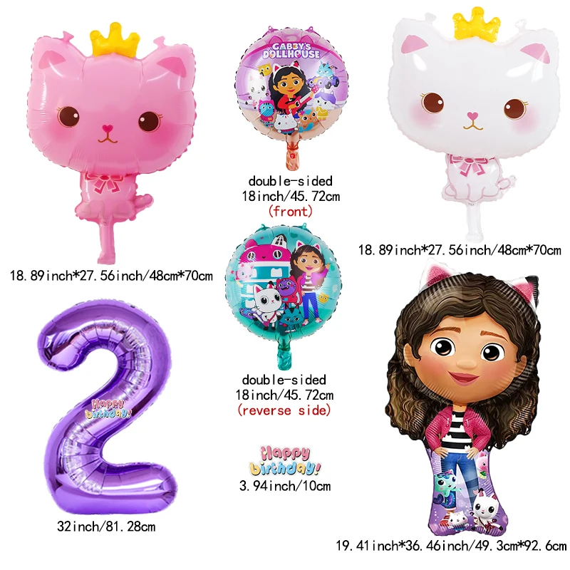 8-teiliges Gabby Dollhouse Set Niedliche Engel-Katzen Folienballons Anime Geburtstagsparty Cartoon Dekorationszubehör Babyparty Heliumballons – Detail 6