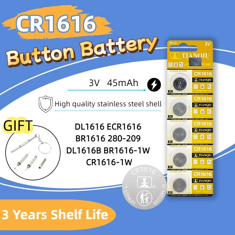 

Original CR1616 3V Lithium Battery 50mAh DL1616 BR1616 5021LC LM1616 CR1616-1W for Watch Remote Control Coin Cells PDAs
