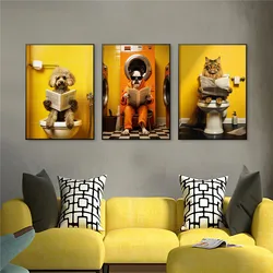 Lustige Tier Badezimmer Dekor Leinwand Wand kunst Poster Cartoon Panda Katze Hund Badewanne Wandmalerei für Badezimmer Toilette Dekor