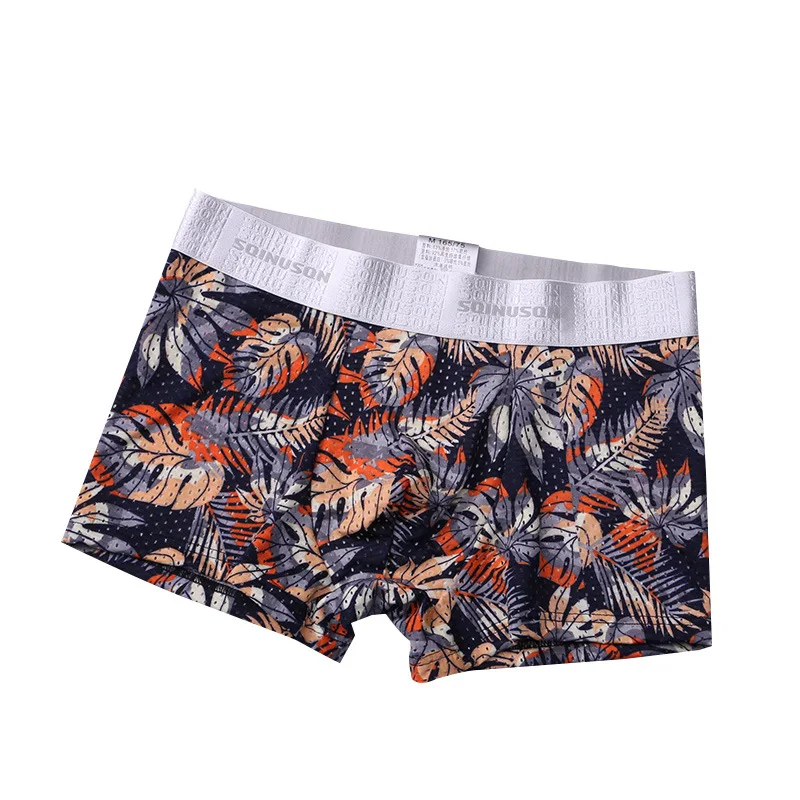 Youth Ice Silk Mesh U Convex Pouch Underwear for Men's Fashionable Boxer Shorts Summer Breathable Korean Printed Sexy Underpants