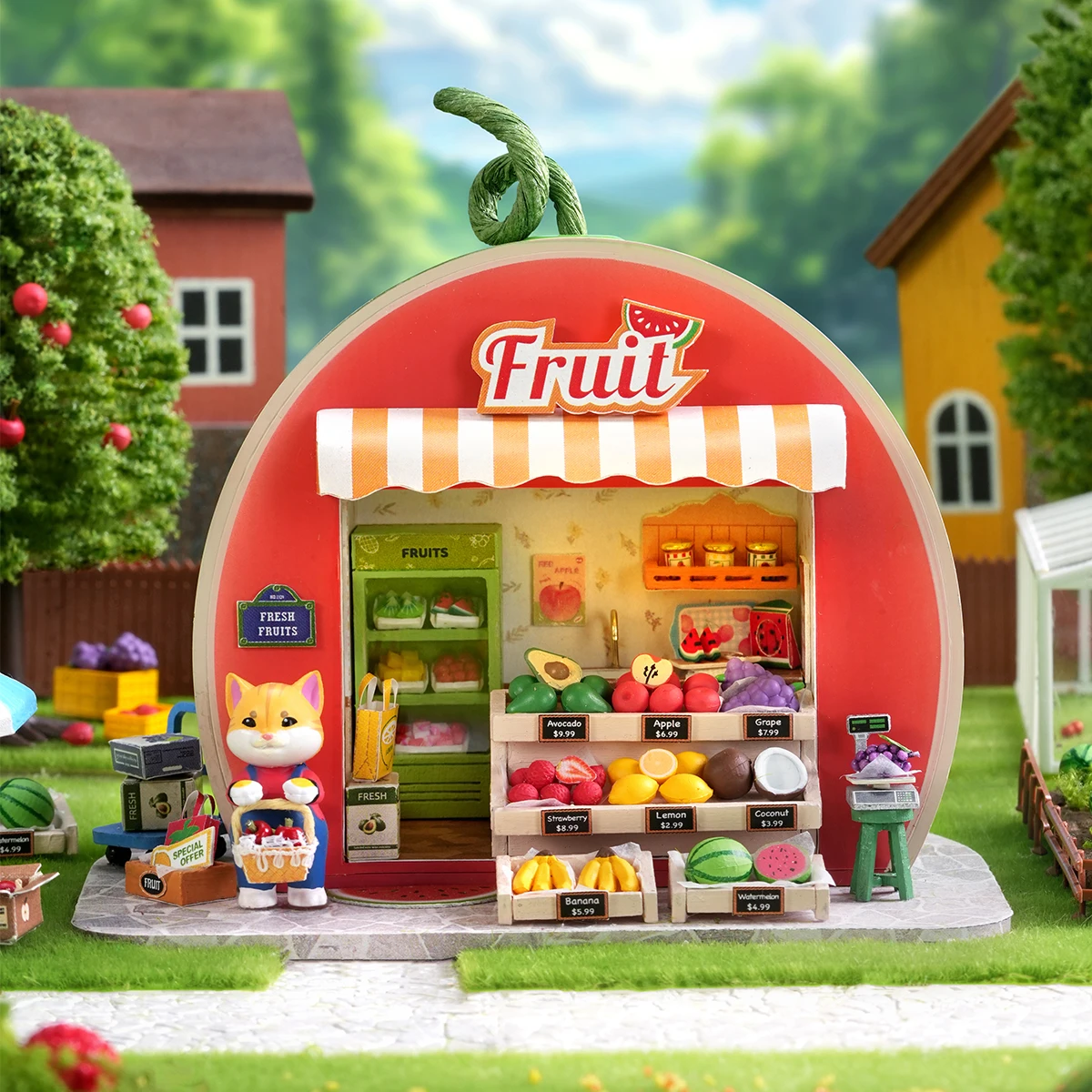 

Mini watermelon fruit shop 3D puzzle model doll house kit DIY handmade toy doll house kit, room bedroom decoration gift