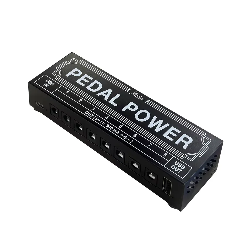 ROWIN Effektpedal-Netzteilquelle, 8 isolierte DC-Typ-C-Eingänge, Ausgänge, 5 V, USB-Ausgang, 9 V, 300 mA, Schutz für Gitarrenzubehör