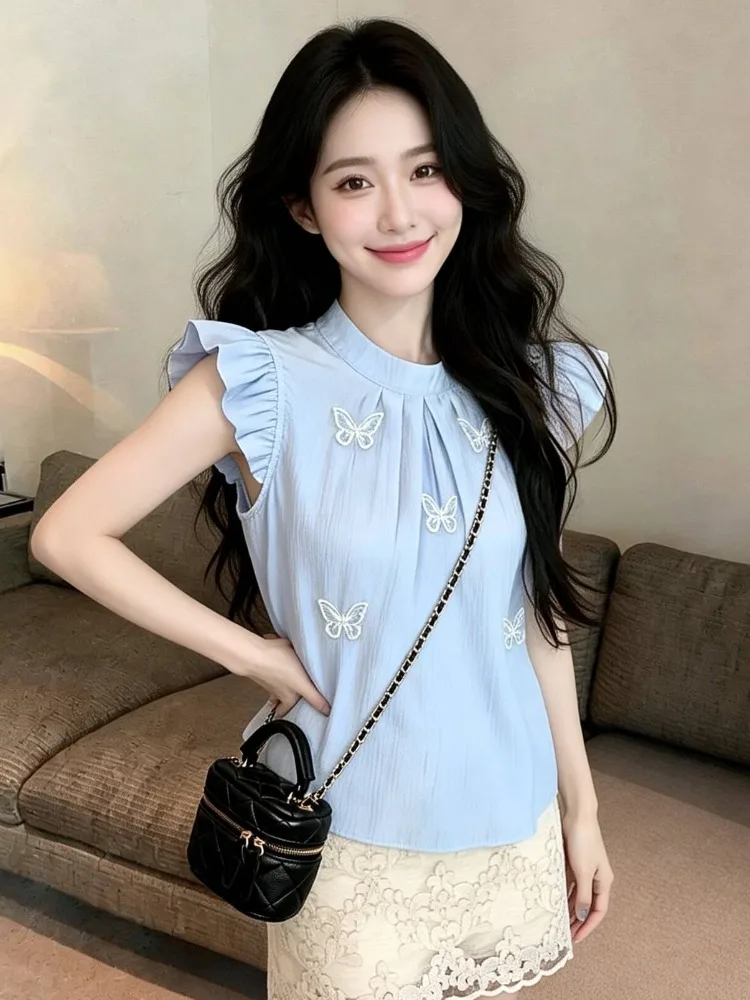 

Elegant Design Wood Grain Short Shirt Women's Summer Fashionable Versatile Sleeve Shirt City Walk