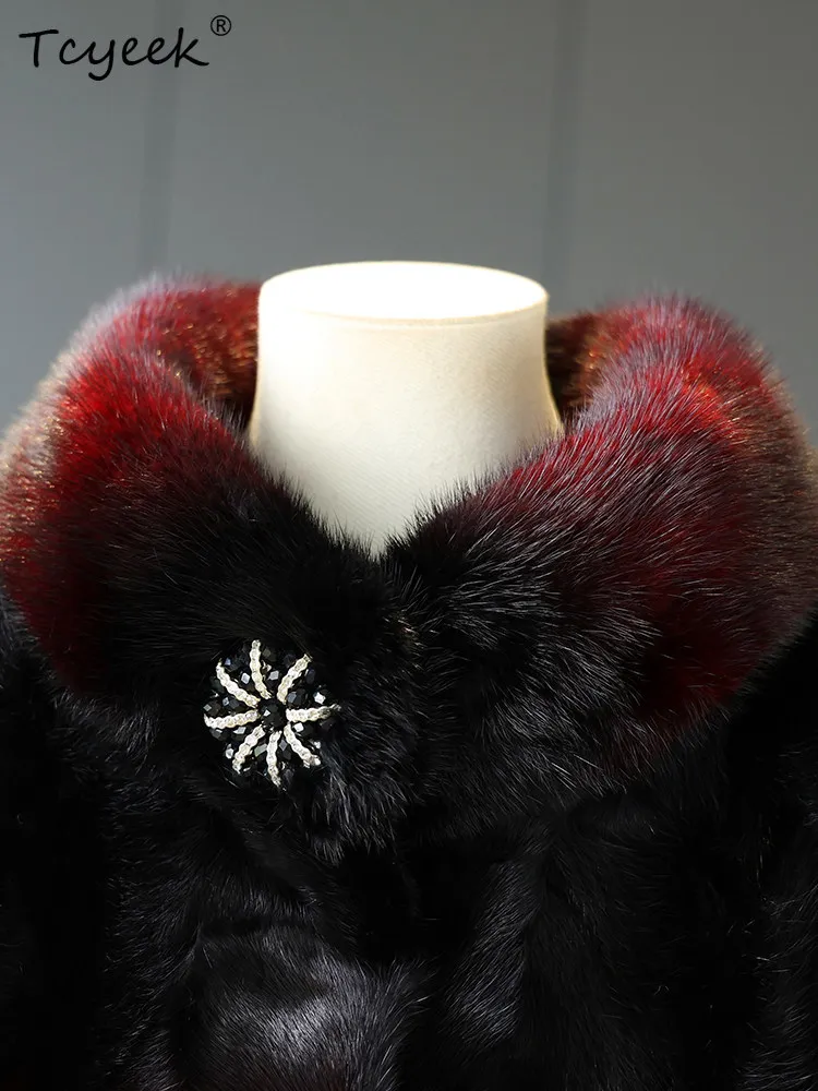 Tcyeek 100% Nertsenbontjas Dames Winterkleding Echt bontjas Vos Bontkraag Damesjas Nieuw in Bovenkleding 2025ônто =) =)