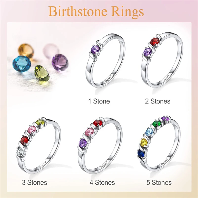 Personalized 2 Birthstones Ring for Mother Custom Engraved Name Love Promise Ring Customized Name Ring Jewelry for Women Wife