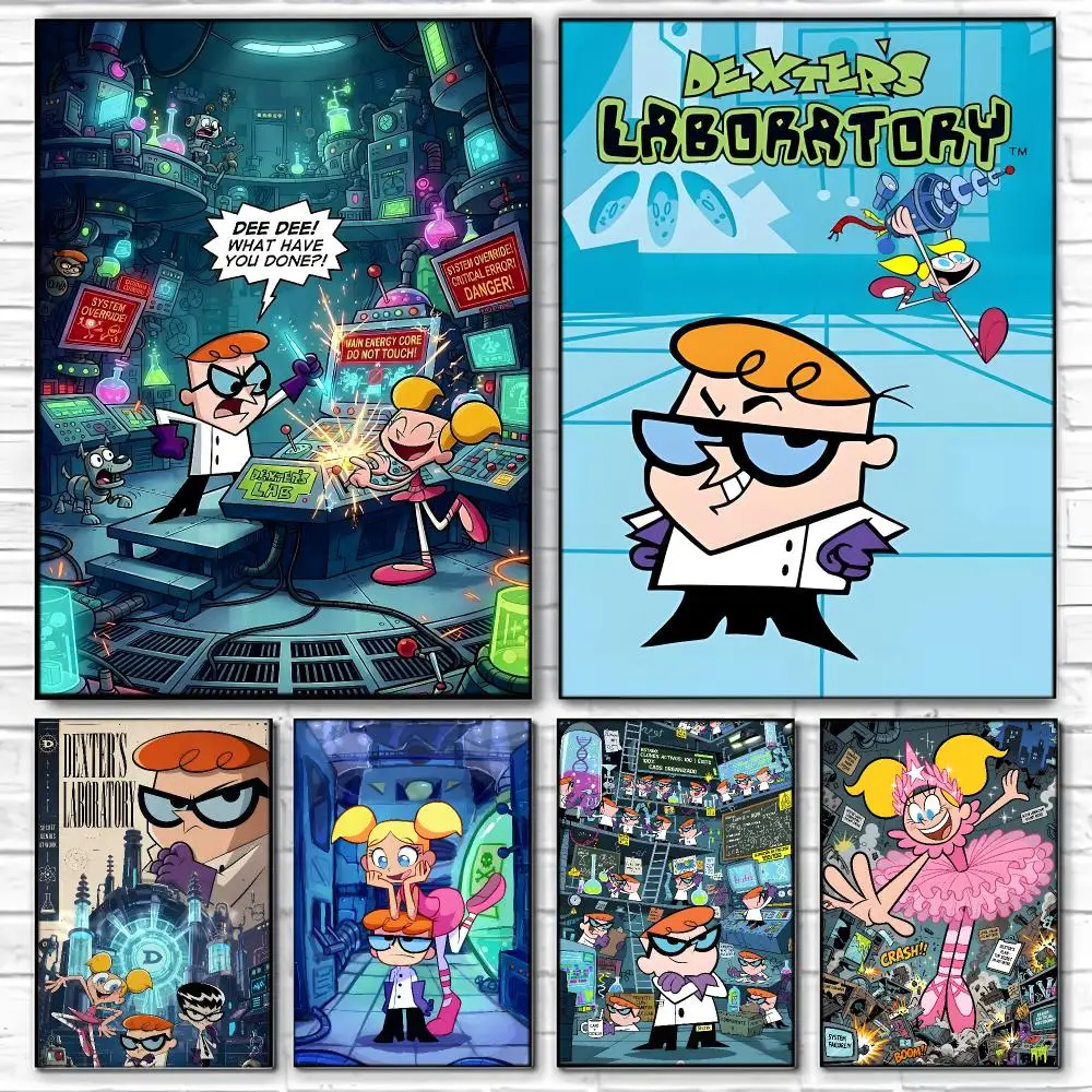Anime Dexters Laboratory Poster  Self-adhesive Art Waterproof Paper Sticker Coffee House Bar Room Wall Decor