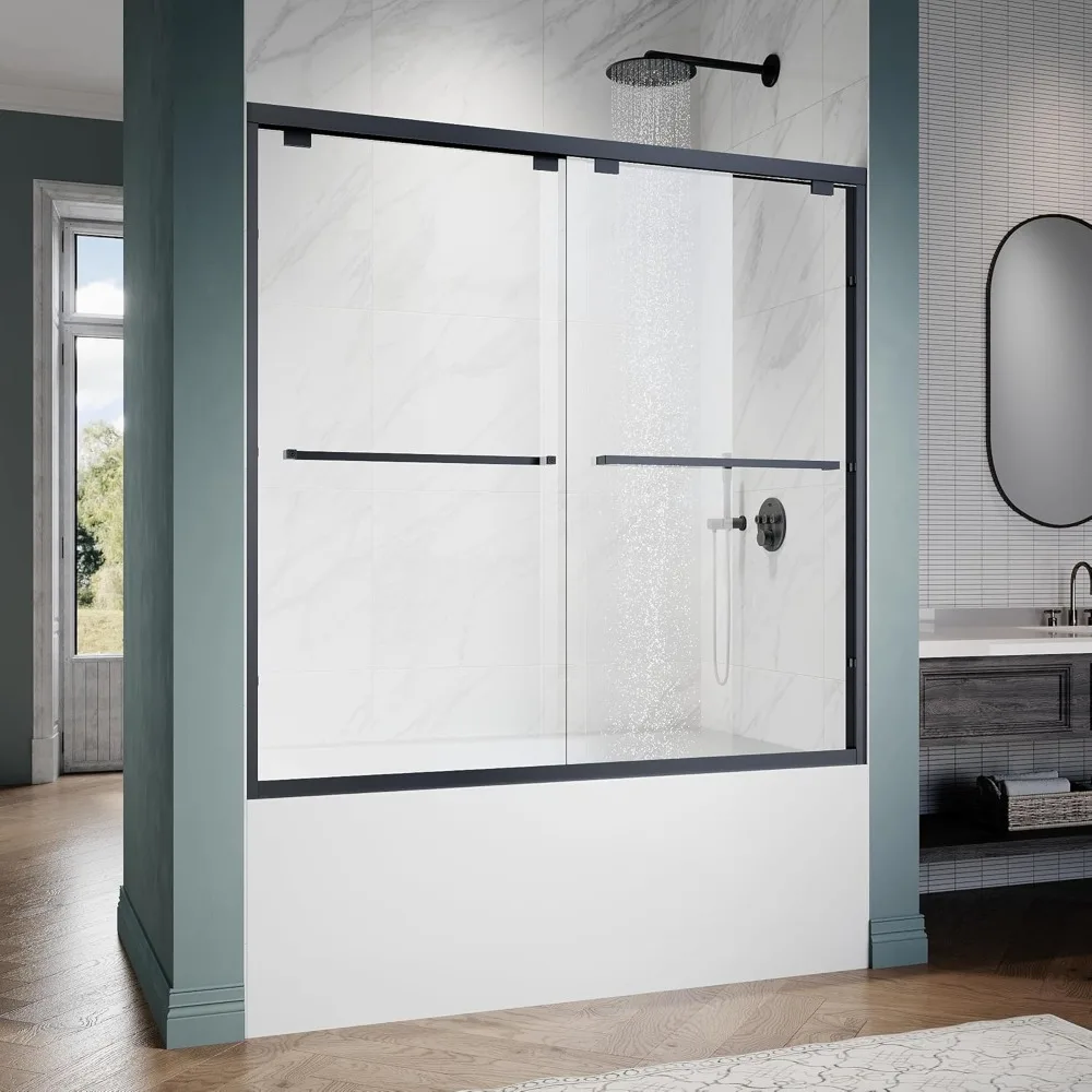 

Bathtub Sliding Doors 60" W x 58" H,Semi-Frameless Bypass Bathtub Door in Satin Black