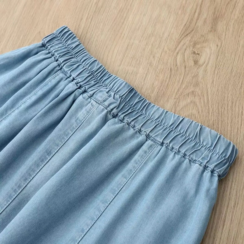 Soft Denim Skirts for Woman Loose Fashion Summer New Waist Elastic A-line Skirt Pocket Design Blue Mid Length Women\'s Skirts