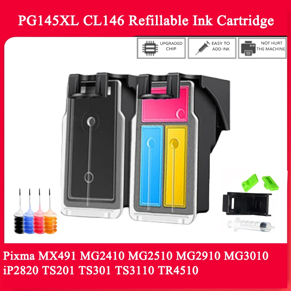 

Для Canon PG145XL CL146 многоразовый картридж pg145 cl146 для принтеров Canon Pixma MG2910 MG3010 MG2410 MG2510 TS3110 IP2810