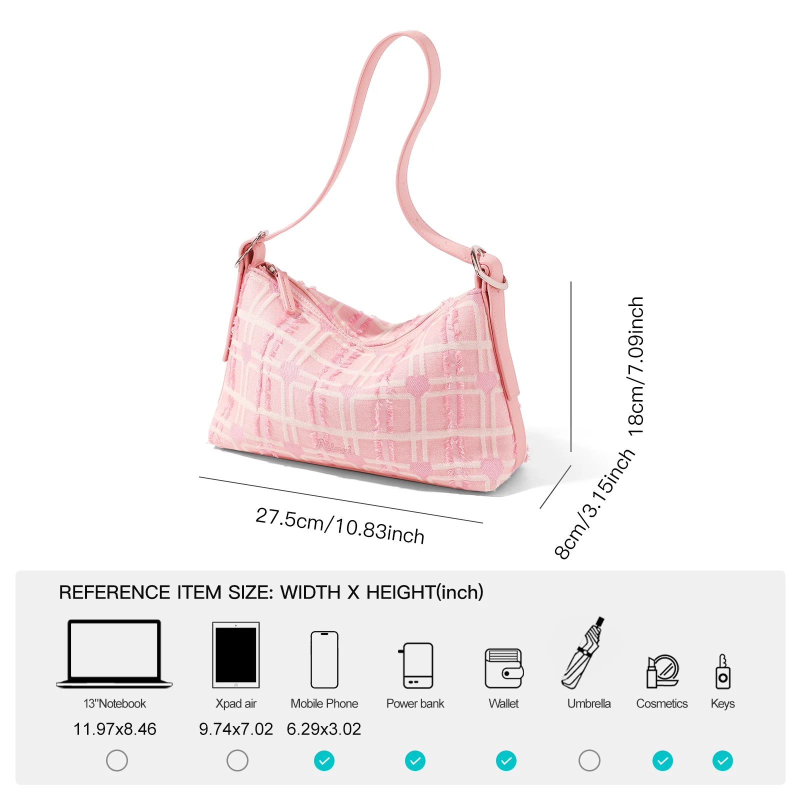 AILUXI Cute Pink Checkered Messenger Bag Holiday Gift Ladies Handbag Large Capacity Commuter Tote Bag