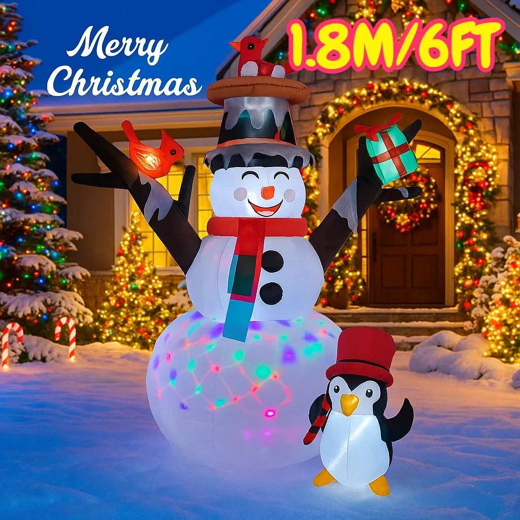 1.8M/6FT Snowman Penguin Christmas Decor Home Inflatable Toys with LED Lights Yard Xmas Ornaments Party DIY Decorations
