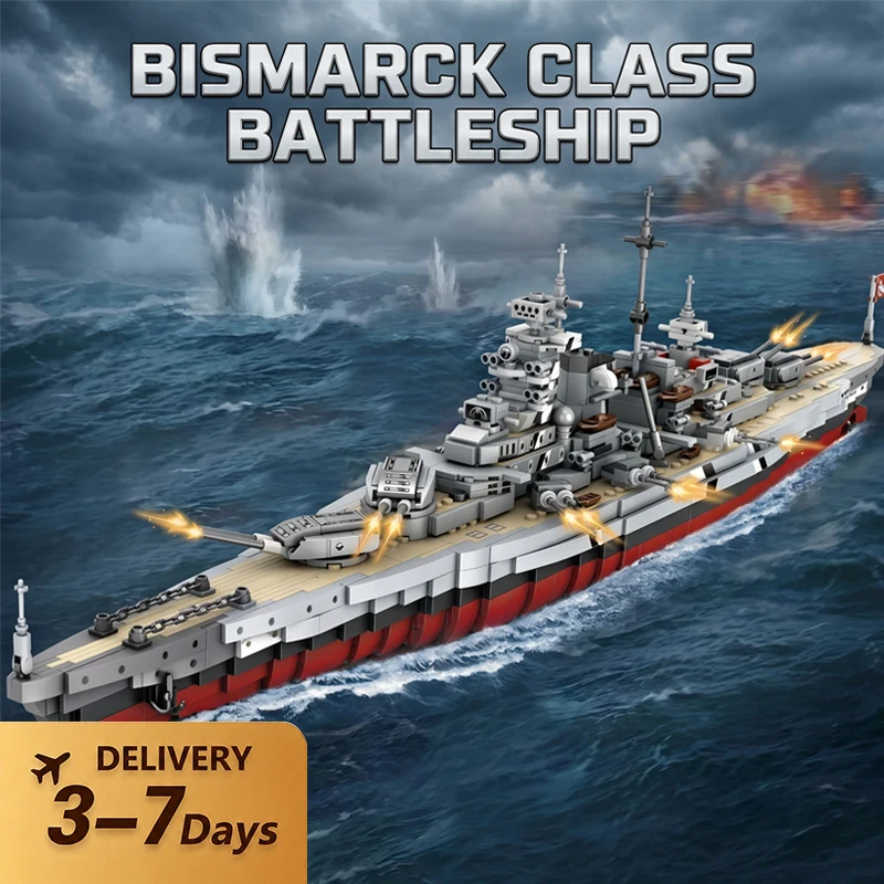    Bismarck U-Boot Schlachtschiff Bausteine Set Technik Schiff Modulares Montagemodell Bausteine-Kit Heimdekoration Kreatives Spielzeug Geschenke für Erwachsene 2081 Teile