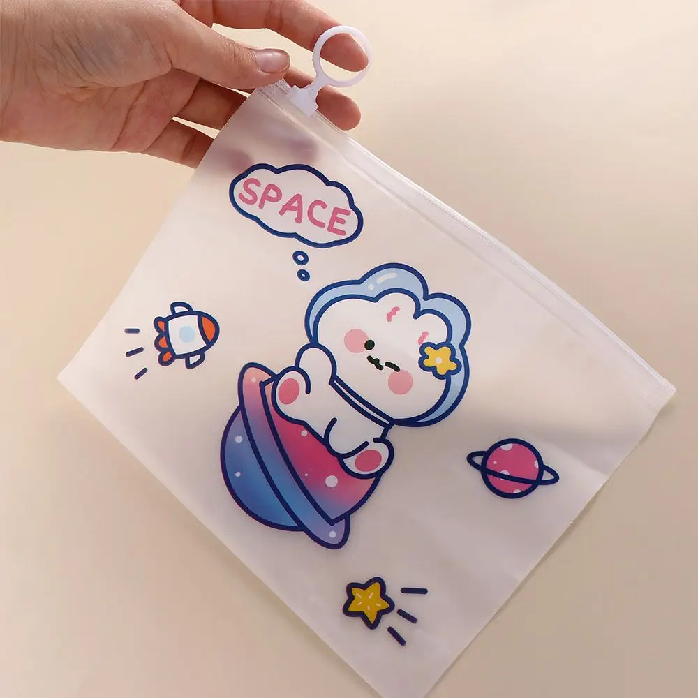 Cute Kawaii Test Paper Folder High Capacity Zipper Bag Learning Stationery Cartoon Transparent File Bag Office Supplies