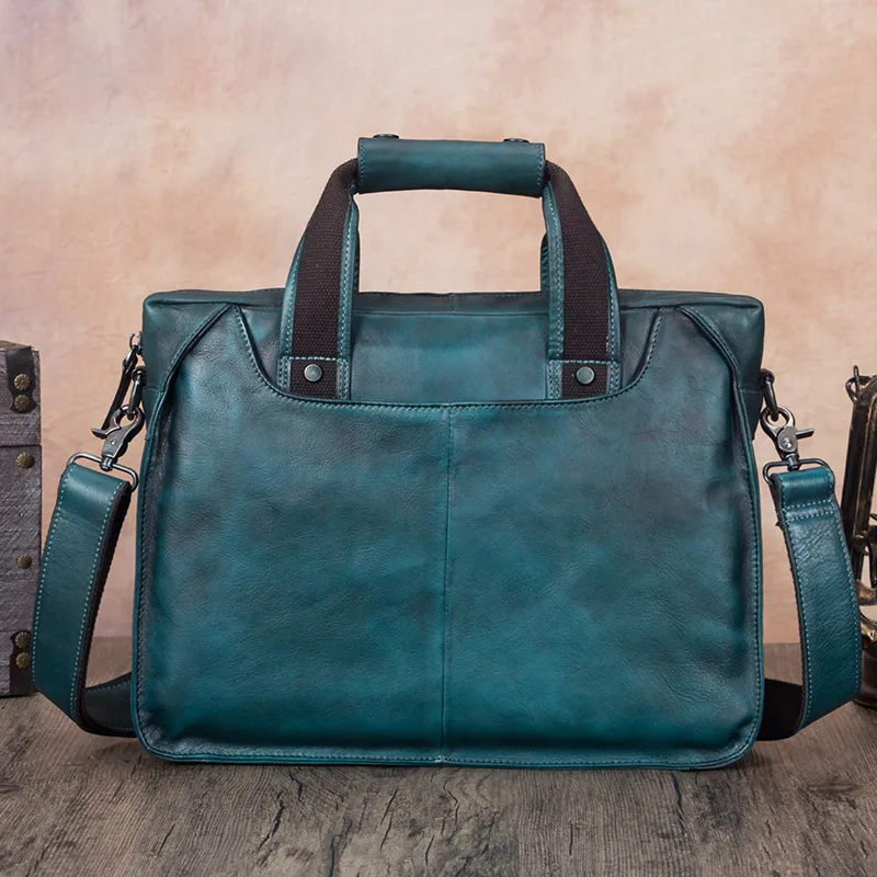 Maleta de couro genuíno vintage, bolsa de laptop artesanal masculina, bolsa de ombro de couro real, sacos mensageiro