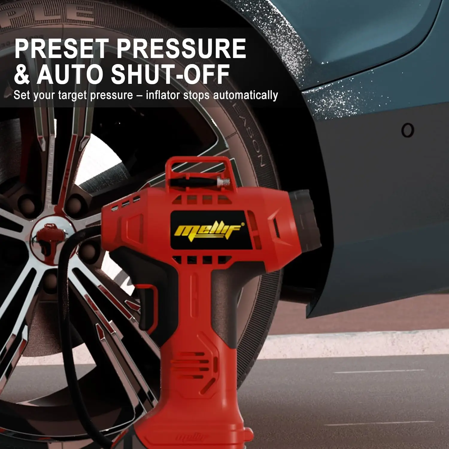 Cordless Tire Inflator Compatible with Milwaukee 18V Battery Portable Air Compressor with LCD Digital for Car Bikes (Tool Only)