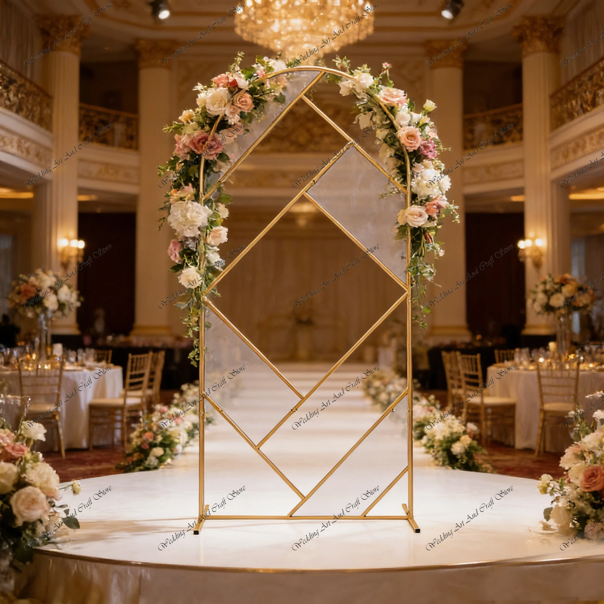 

1pc f30 7ft Modern Metal Wedding Arch Gold Backdrop Frame Flower Balloon Stand for Wedding Event Party Stage Decoration ivy885