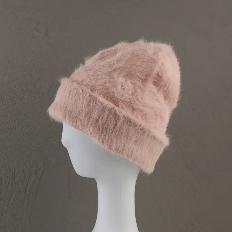 2024New Farben Weiche Kaninchen Fell Mützen Winter Hut für Frau Luxus Flauschigen Gestrickte Hut Motorhaube Dame Herbst Winter Warme Skullies kappe – Detail 19