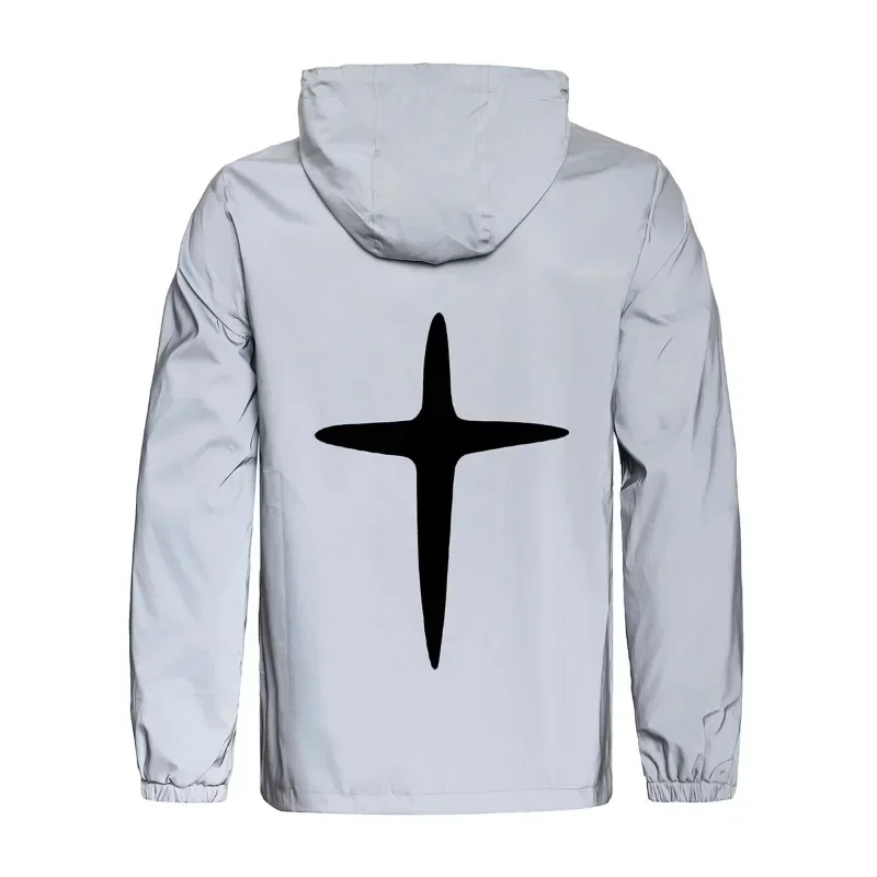 سترات رجالية كاجوال عاكسة للضوء ملابس الشارع الشهير مطبوعة متقاطعة مقاومة للرياح هيب هوب معطف مضيء لسلامة ركوب الدراجات