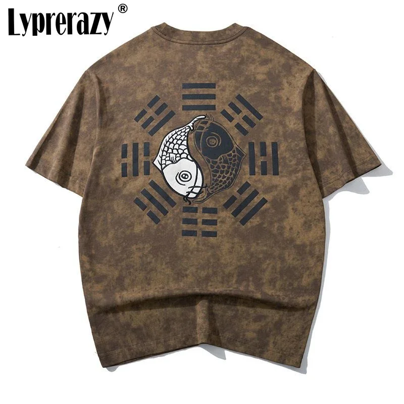Lyprerazy Chinese Style Carp Embroidered Retro Short-Sleeved T-Shirt Summer Loose Cotton Top Tees