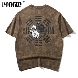 Lyprerazy Chinese Style Carp Embroidered Retro Short-Sleeved T-Shirt Summer Loose Cotton Top Tees