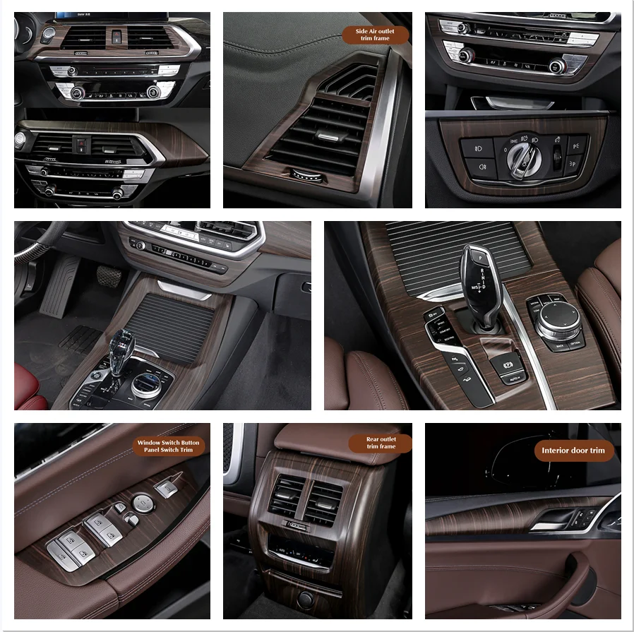

For BMW X3 G01 2022 2023 Accessories LHD Window Lift Switch Dashboard Trim Navigation Panel Side Vent Outlet Wood Interior