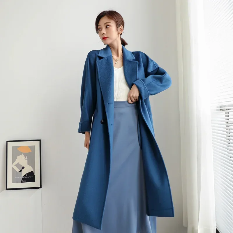 

Large size women's water ripple noodle version double-sided woolen coat women's long handmade woolen coat