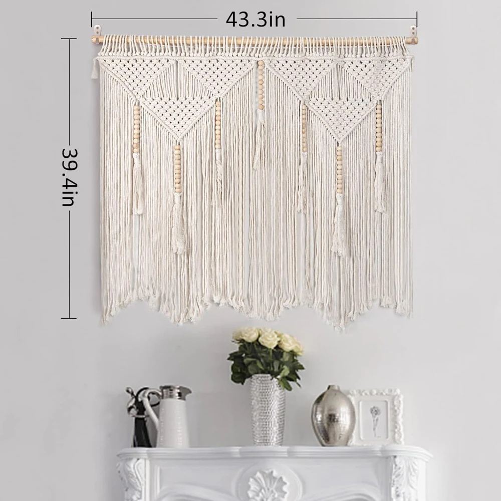 Large Macrame Wall Hanging, Boho Tapestry, Woven Wall Decor, Cotton Tassel Macrame Curtain, Bohemian Wall Art