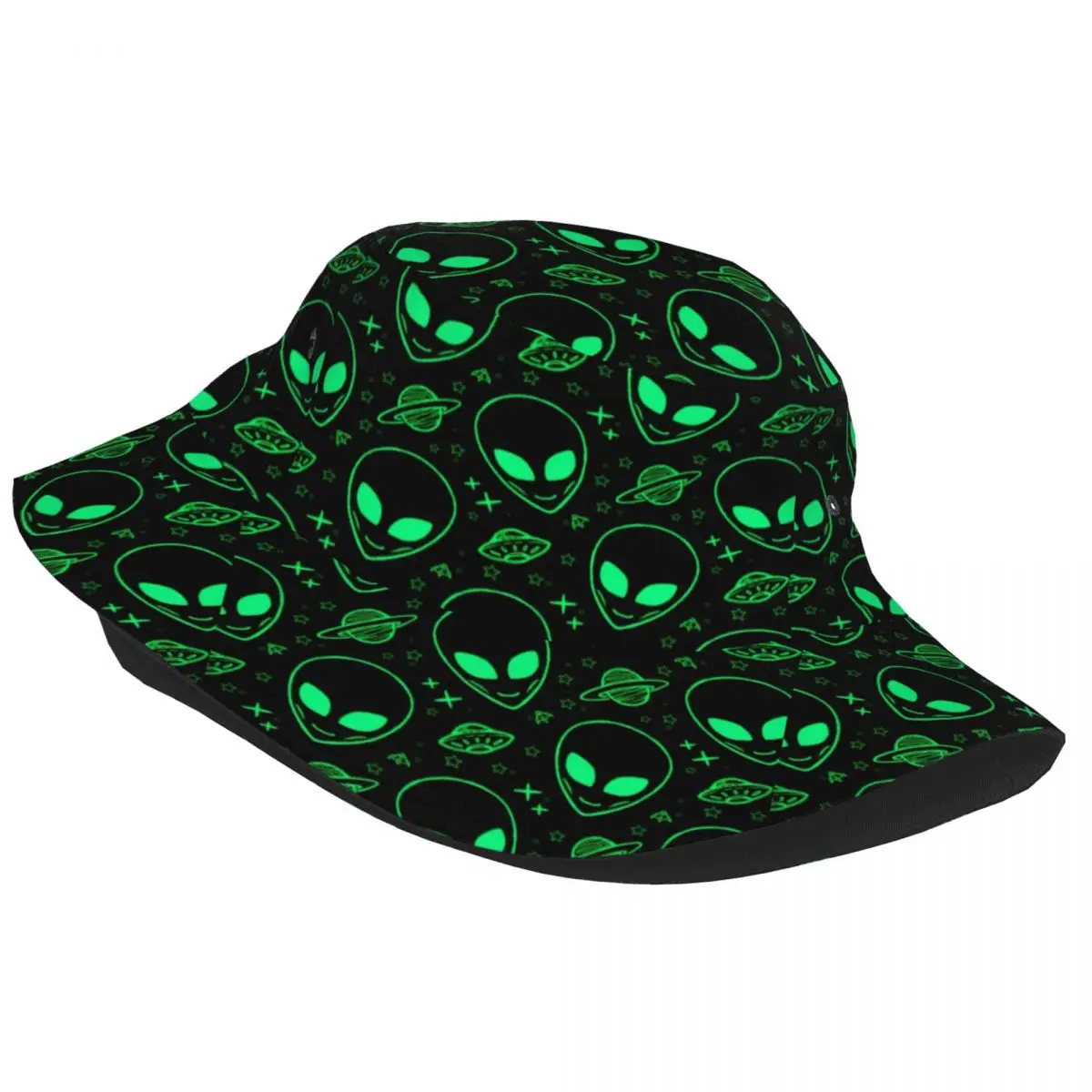 Foldable Cute Aliens And Ufo Pattern Print Bucket Hat for Men Women Print Summer Travel Beach Fisherman Cap