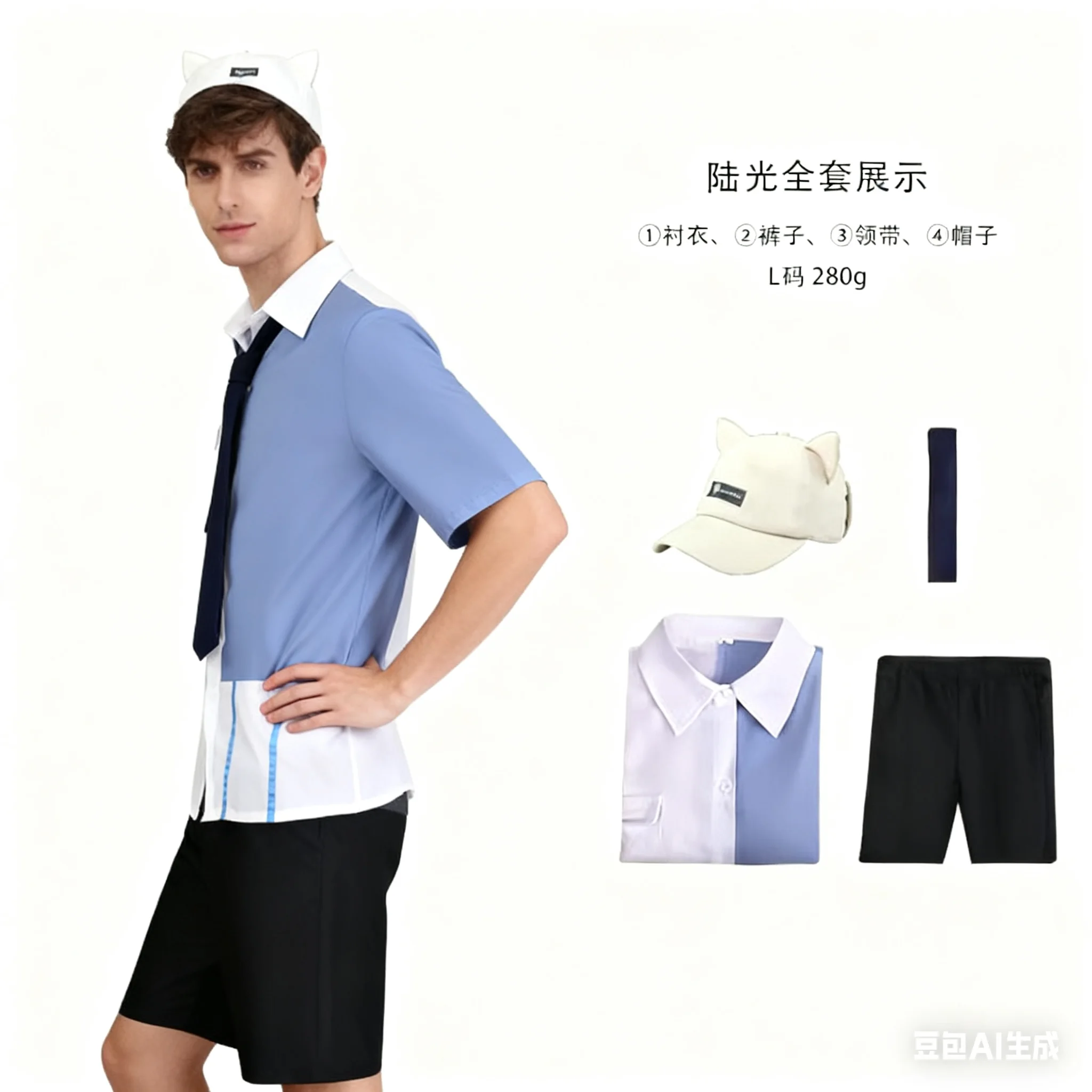 4 قطع أنيمي لينك انقر لوكاس تأثيري حلي قبعة بيضاء قصيرة لو غوانغ الأزرق قميص بانت قبعة مجموعة كاملة الملابس اليومية هالوين