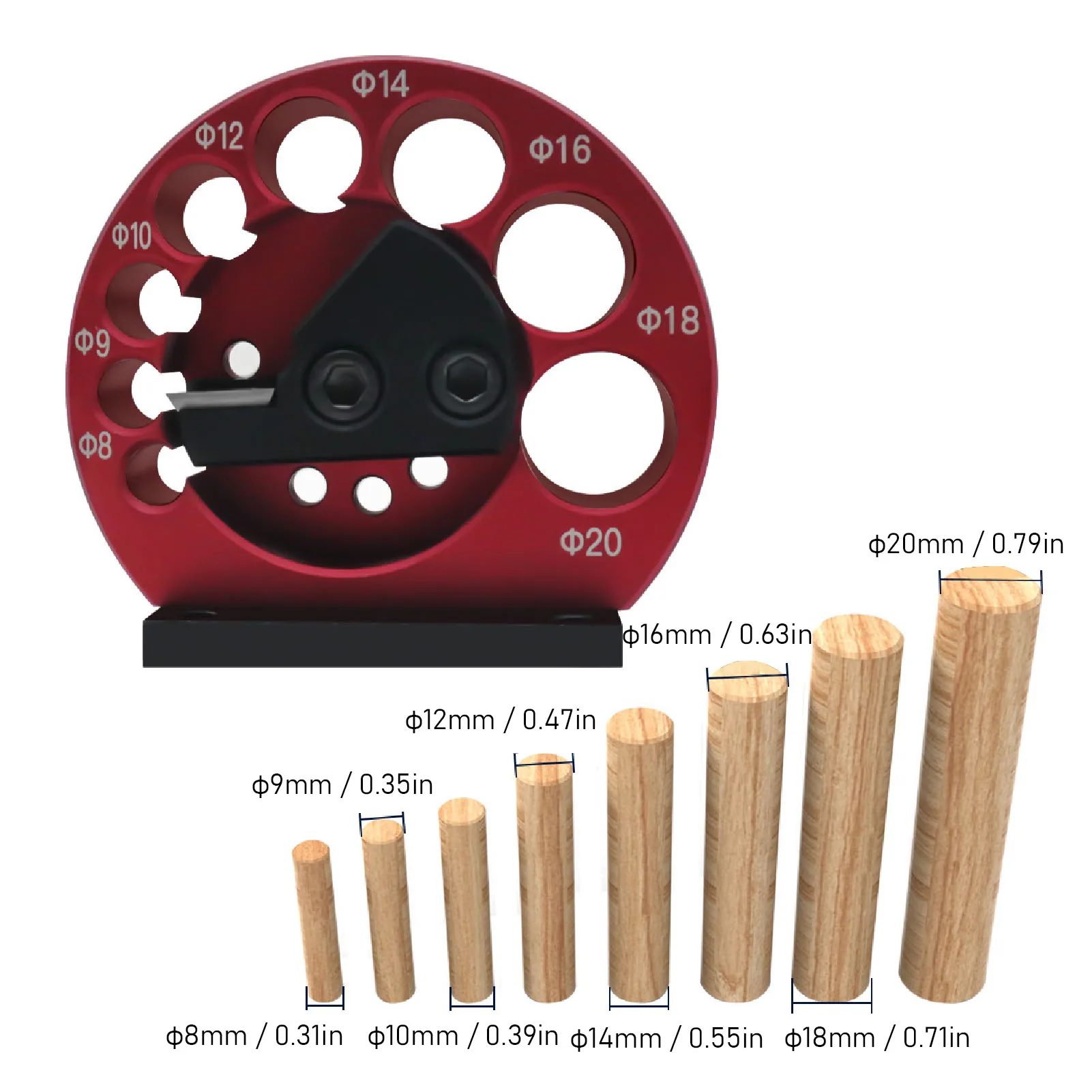 8 to 20mm Dowel Maker Round High Accuracy Aluminum Alloy Body Cemented Carbide Blade Dowel Cutter Plate for Woodworking