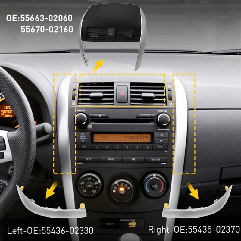 1Set Car Center Dash A/C Outlet Air Vent Panel Emergency Button Trim Cover Strip Kit For Toyota Corolla 2007-2013 5567002160